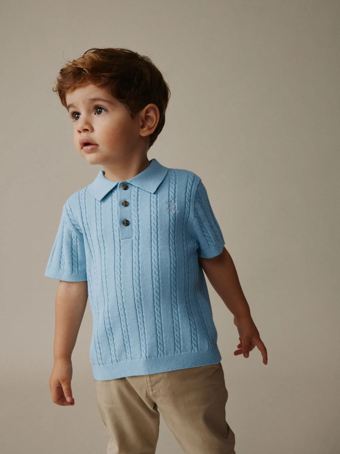 Поло с кабельной вязкой, Blue Cable Knit Polo Shirt Next, синий