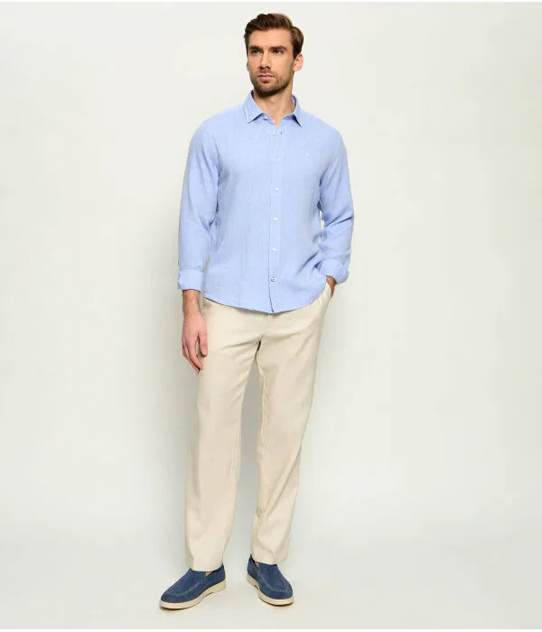 Мужские брюки из льна Straight Fit Calvin Klein, бежевый — фото 2