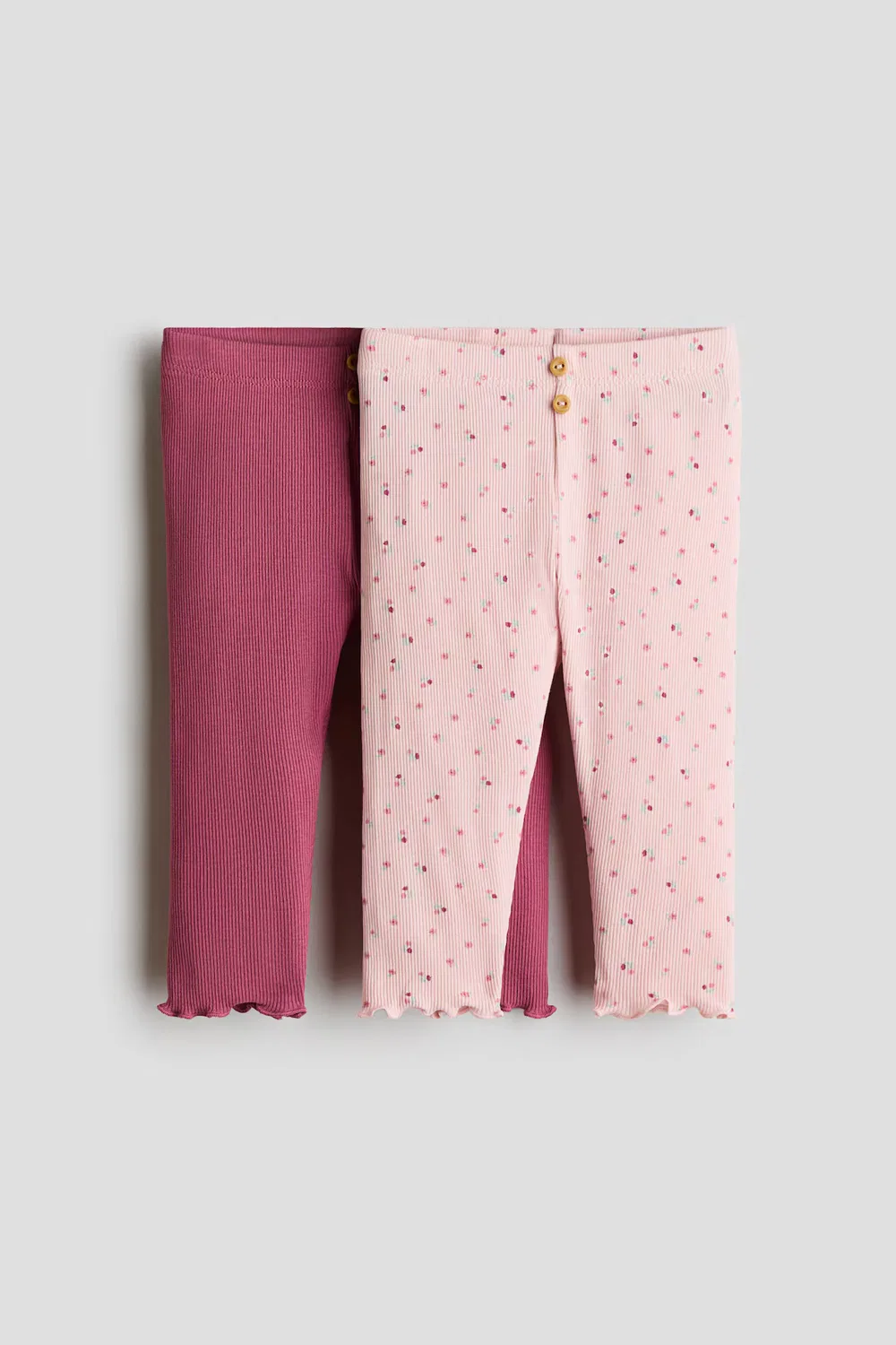 Комплект из 2 ребристых хлопковых леггинсов H&M, Helles Mattrosa/Geblümt