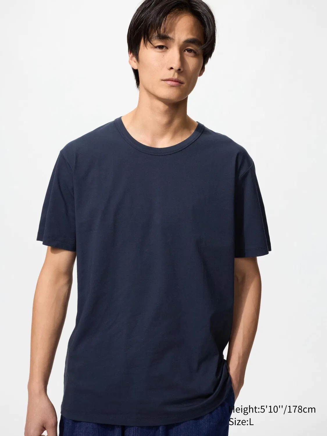 Хлопковая футболка Airism с круглым вырезом Uniqlo, темно-синий