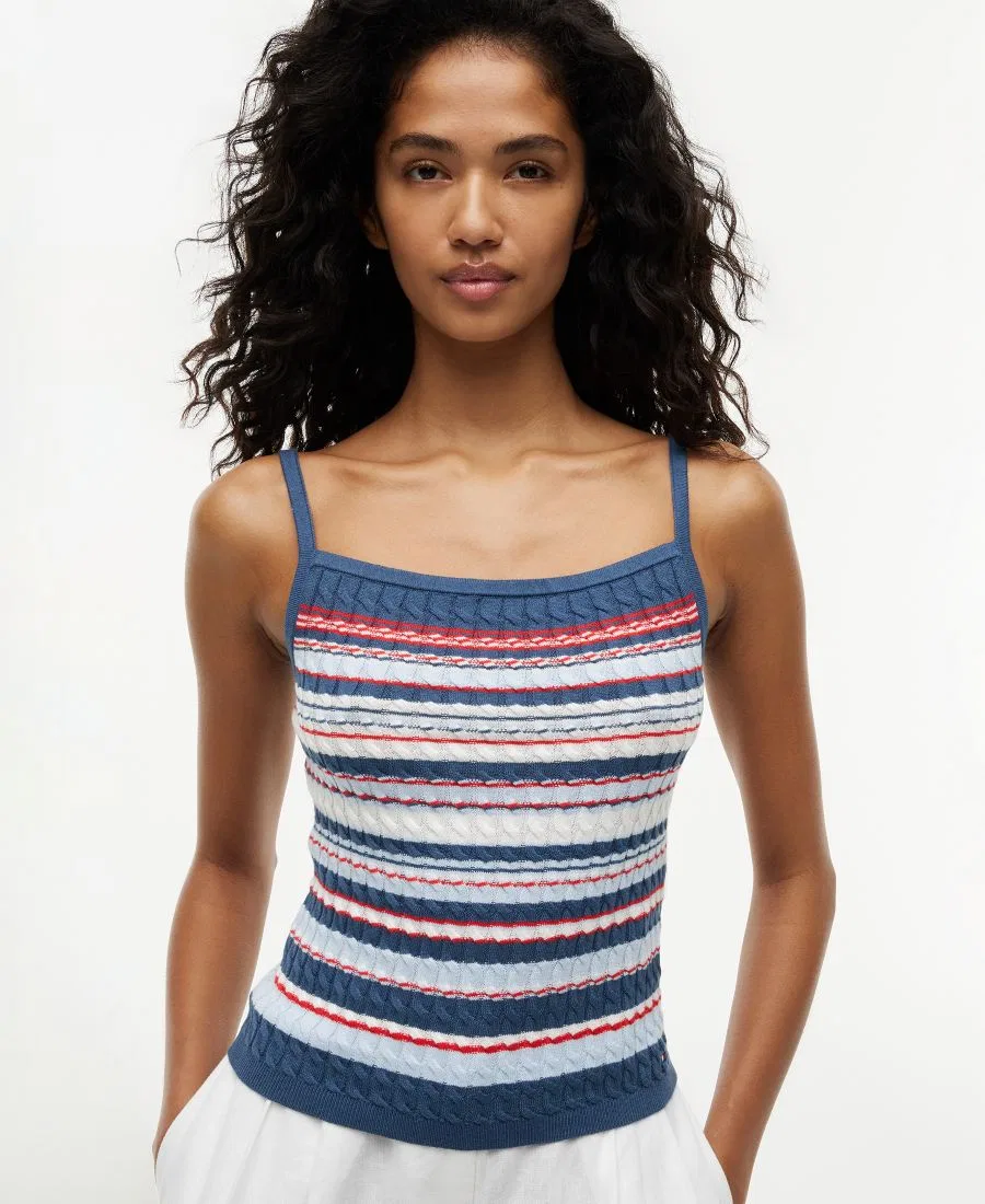 Топ из хлопка с кабельной вязкой Tommy Hilfiger, Blue/Red Multi Stripe — фото 3