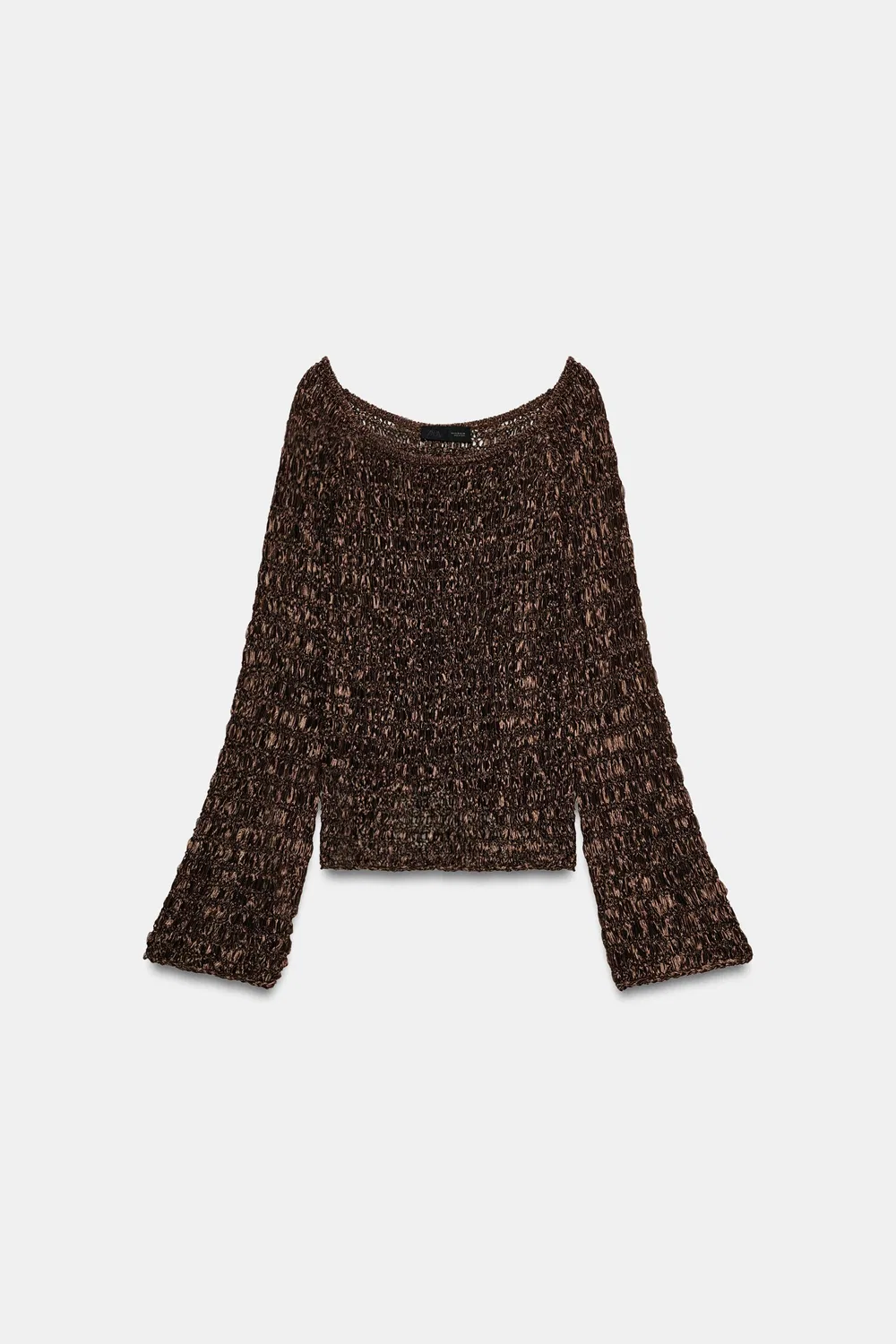 Вязаный джемпер с вырезом-лодочкой ZARA, Brown — фото 4