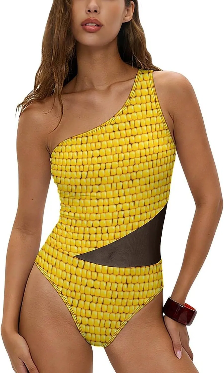 Женский цельнокроеный купальник с одним плечом Yellow Corn Cob, Yellow