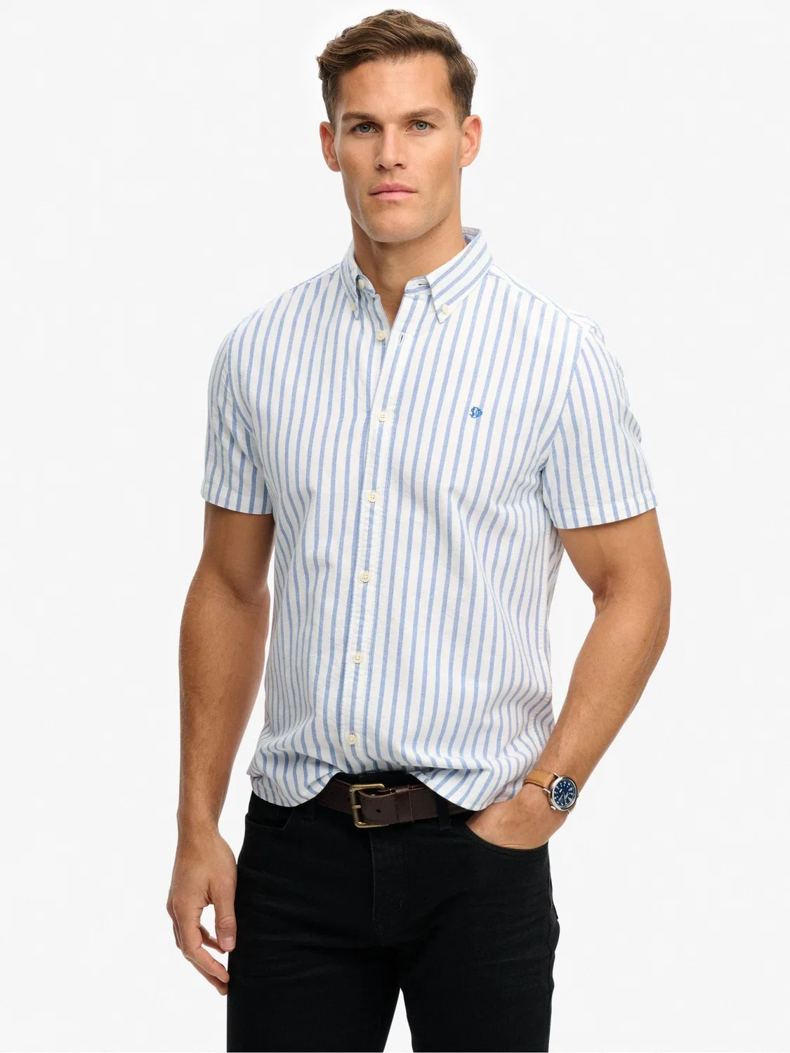 Рубашка с коротким рукавом Preppy Oxford Superdry, Blue Beach Stripe — фото 4