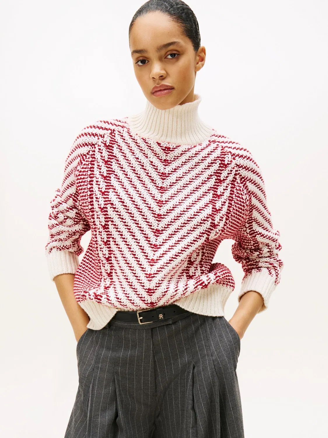 Джемпер из чистой шерсти с косами Tommy Hilfiger, красный
