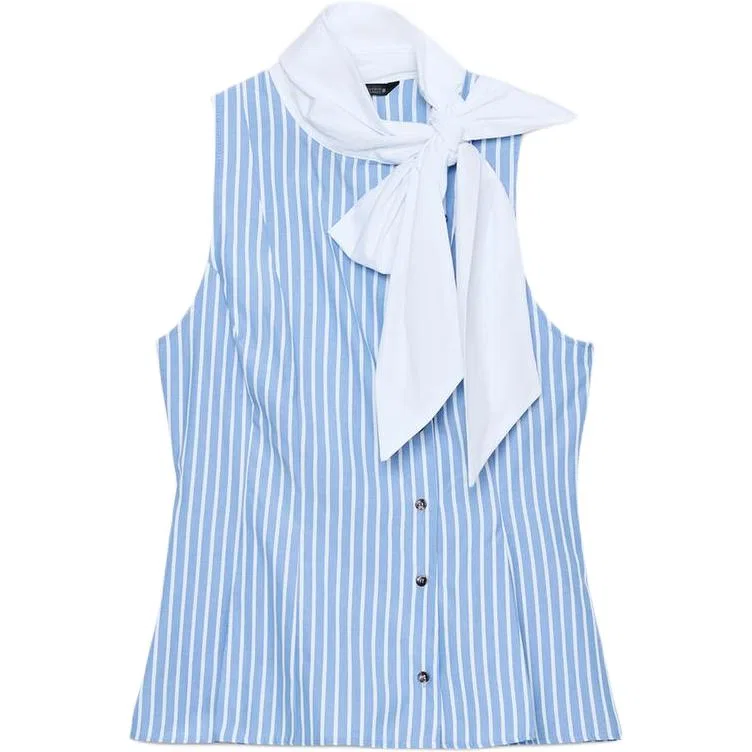 Женская рубашка с шарф-воротником Scarf Collar, ZARA, Blue/White