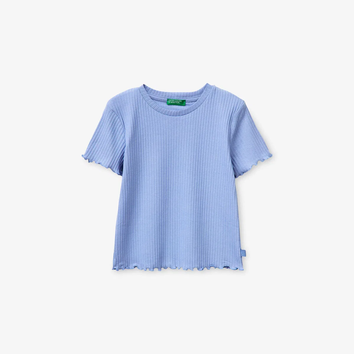 Футболка с короткими рукавами из ребристого хлопкового трикотажа, 6-13 лет Benetton, синий