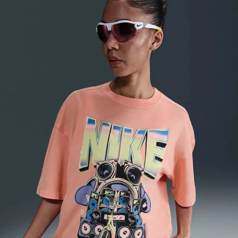 Футболка женская с графическим принтом Nike Sportswear Oversize Ss, Оранжевый — фото 3