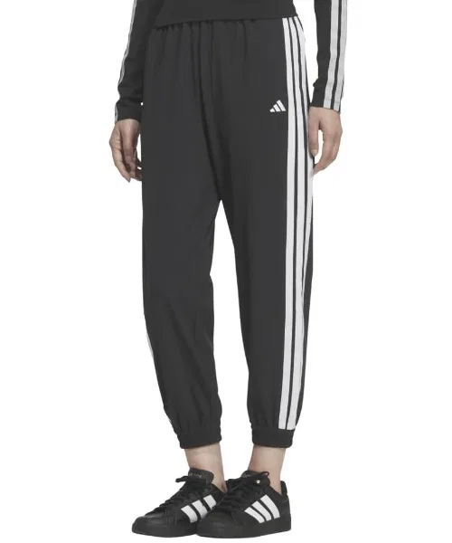 Женские спортивные брюки с tapered кроем, из стрейч-ткани, модель Stretch Plain Weave Regular Fit Tapered Leg Cuffed Hem, Adidas, Black/White