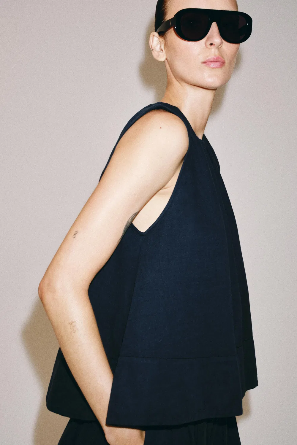 Топ из льняной смеси от ZW COLLECTION ZARA, Navy blue — фото 4