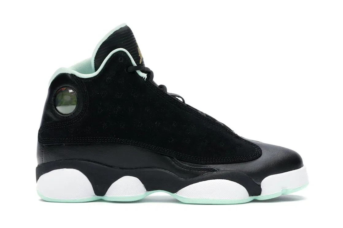 Детские кроссовки Lifestyle с контрастными акцентами Jordan 13 Retro, Black/Metallic Gold-Mint Foam-White