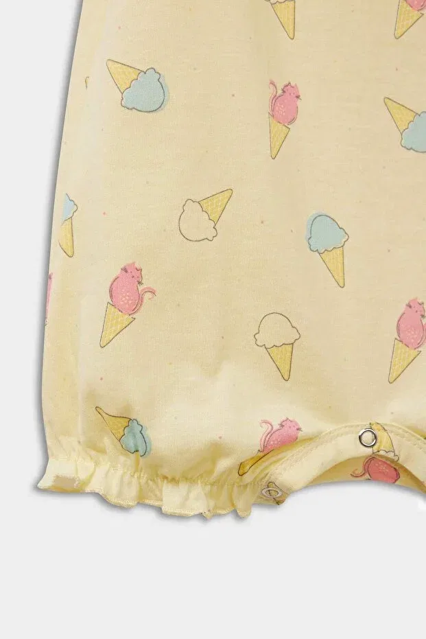 Детское боди-комбинезон для девочек с принтом Ice cream pattern Defacto, Yellow Yl450 — фото 3