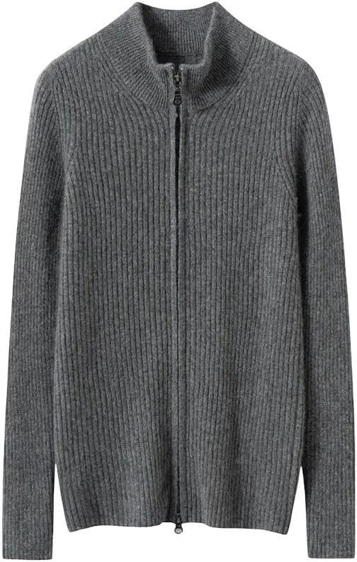 Женский кардиган на молнии с длинным рукавом, Warm Knitwear Slim Fit, тёмно-серый