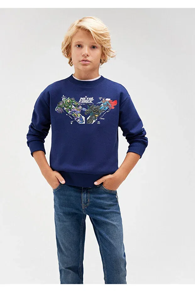 Детские свитшот с принтом Metal Force Printed Mavi, Navy Blue-70491