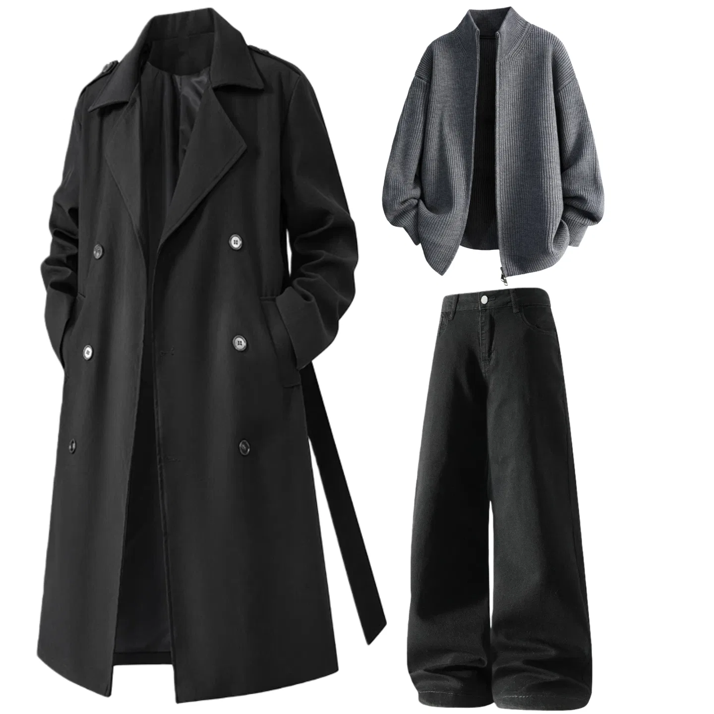 Детский спортивный костюм с воротником, модель X1617, X1617, Black Coat/Gray Sweater/Black Pants