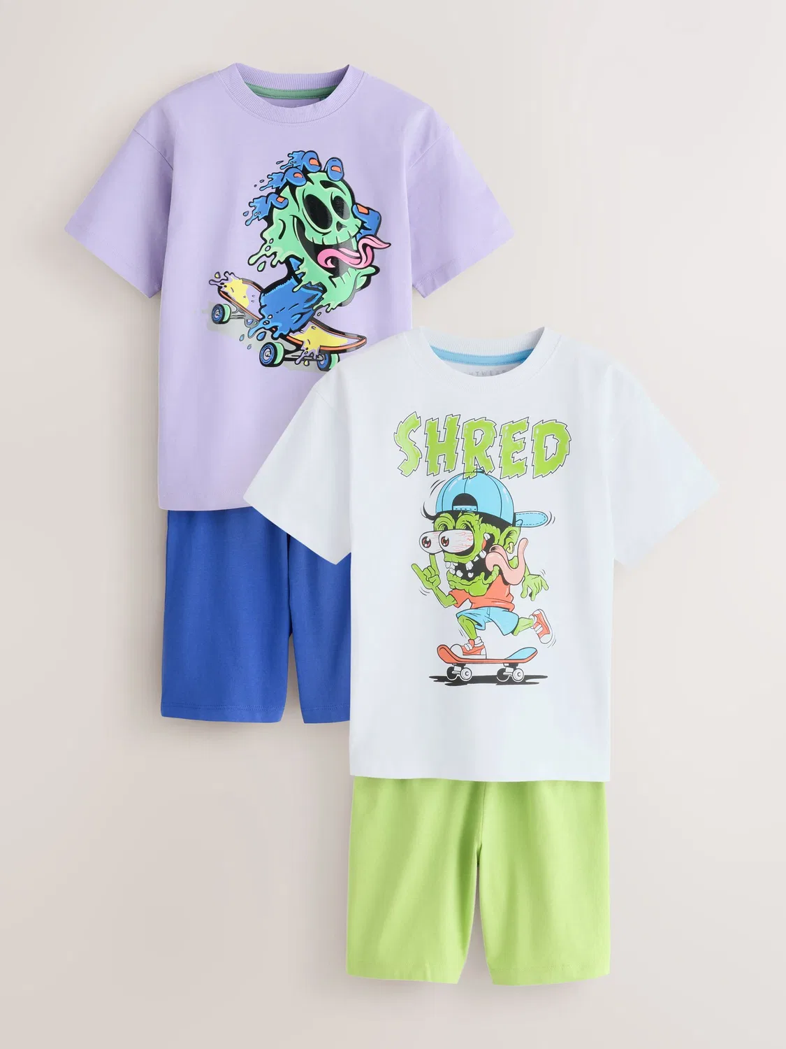 Пижама Monster Skate, 2 шт Next, зеленый/фиолетовый