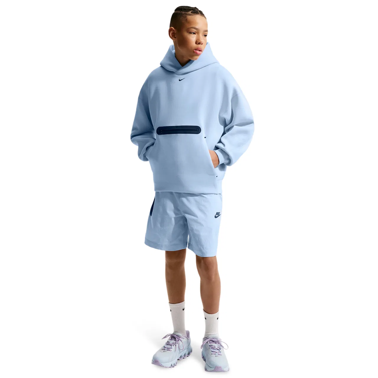 Детское худи для мальчиков оверсайз с капюшоном NSW Tech Fleece Nike, Hydrogen Blue Black — фото 3