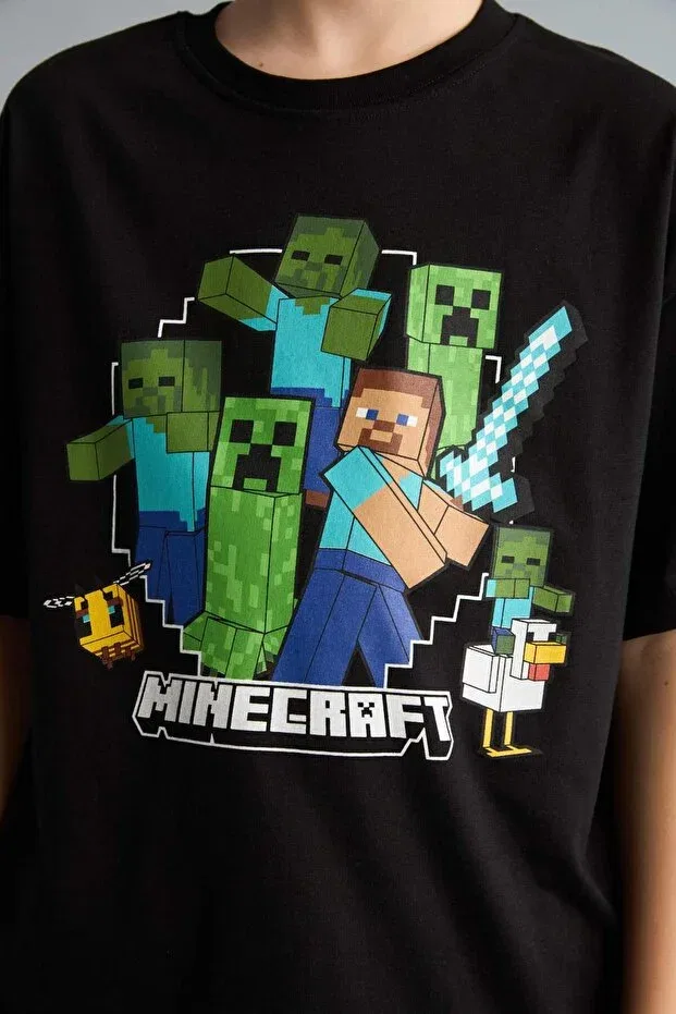 Детская футболка для мальчиков оверсайз с принтом Minecraft Defacto, Black Bk81 — фото 4