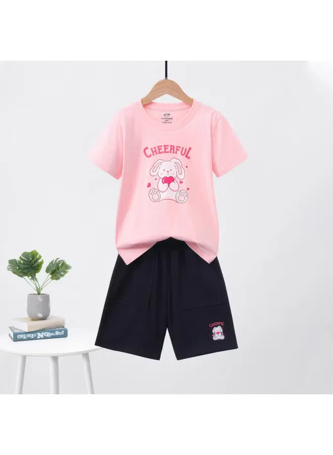 Комплект с принтом животных, футболка и шорты, 8340, Jeanswest, розовый — фото 2