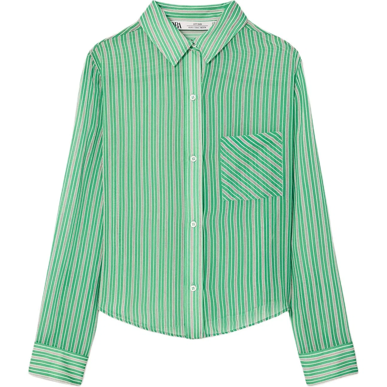 Женская рубашка с лацканами тонкая White/Green ZARA, White/Green