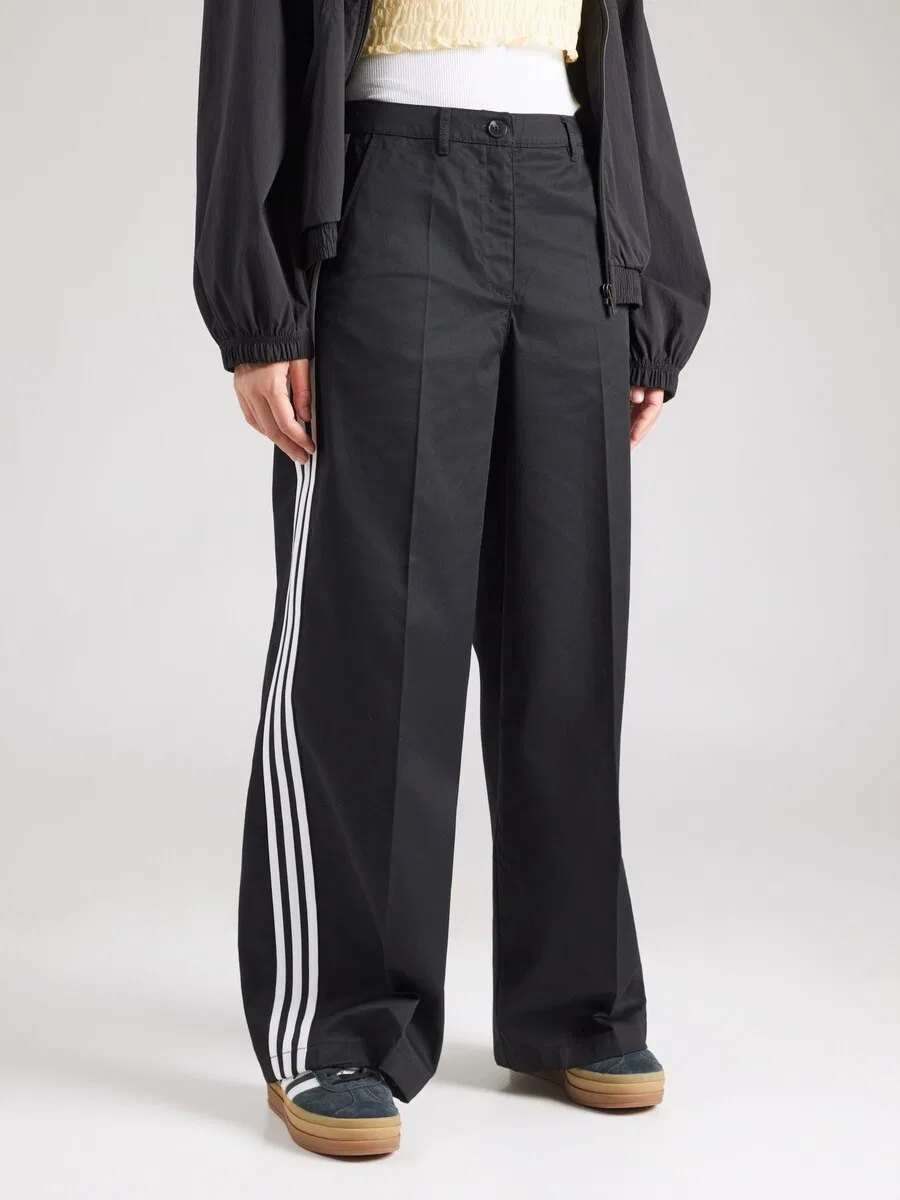 Брюки ADIDAS ORIGINALS с широкими штанинами и складками, черные — фото 3