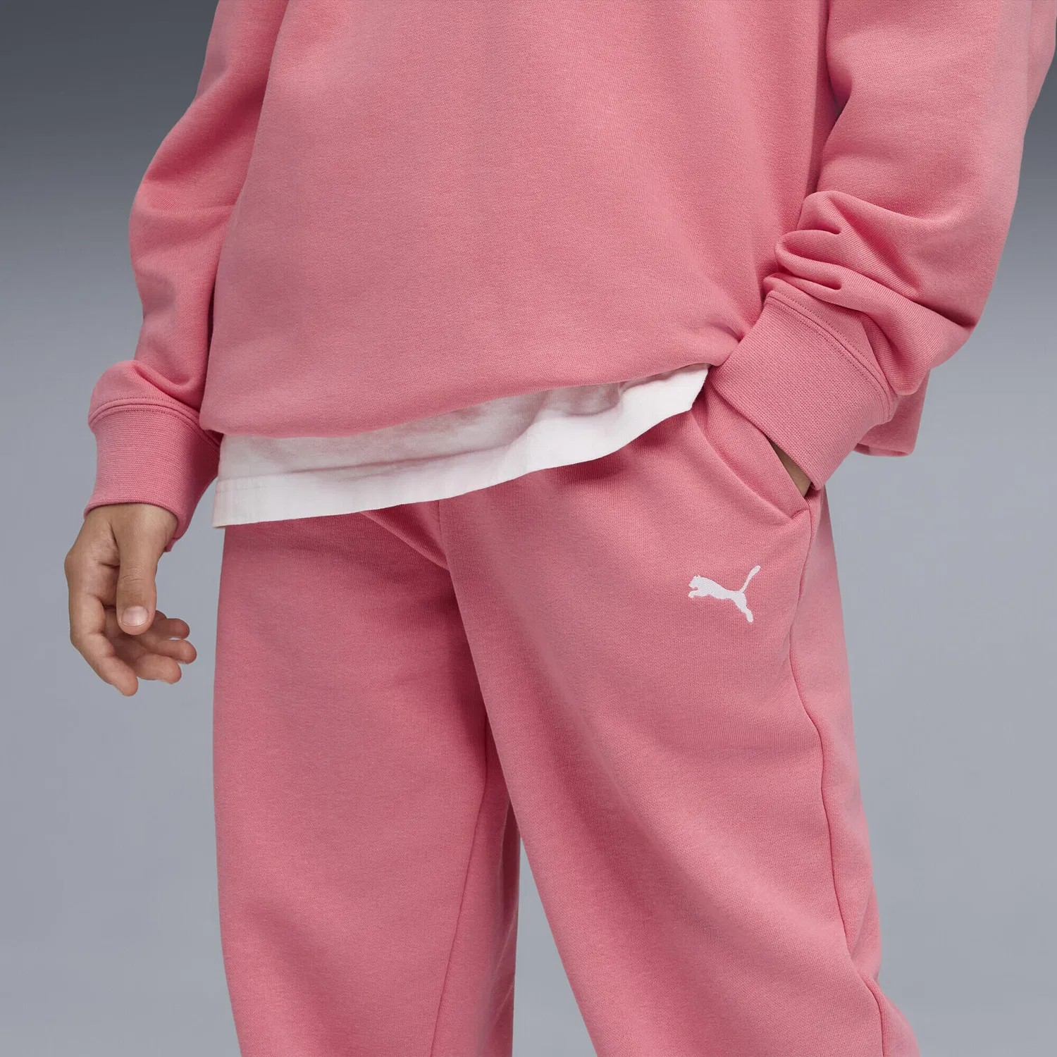 Детский спортивный костюм оверсайз Loungewear Oversized Trainingsanzug Madchen Puma, Роза / Пастельроза — фото 4