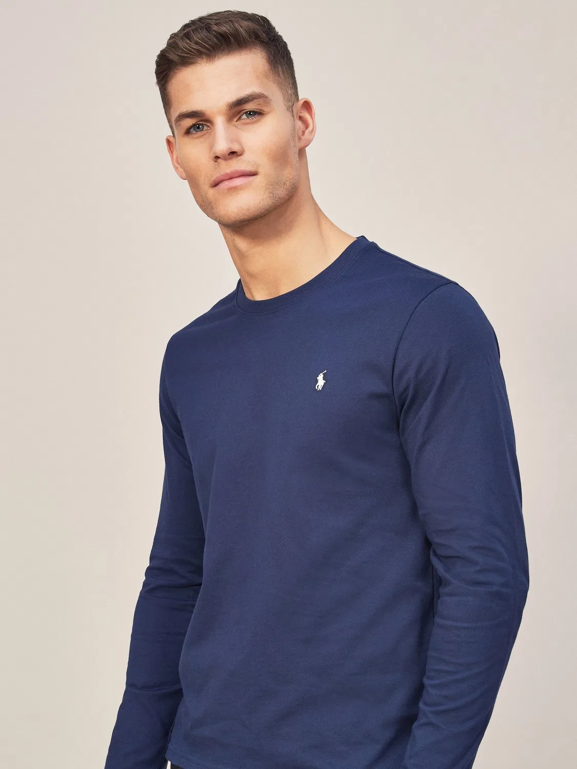 Темно-синяя хлопковая футболка с длинным рукавом и логотипом Polo Ralph Lauren