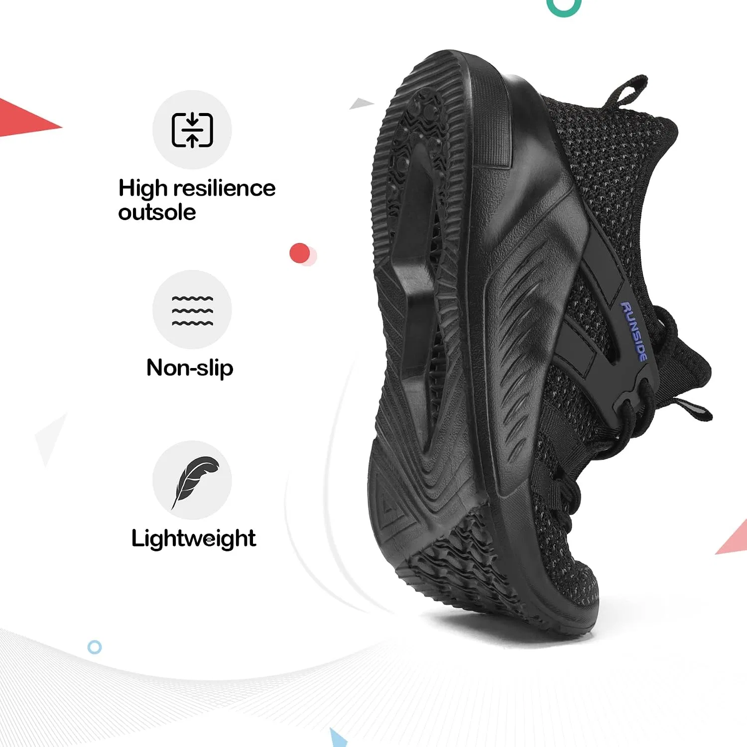 Детские кроссовки для девочек со шнуровкой RUNSIDE, Black — фото 4
