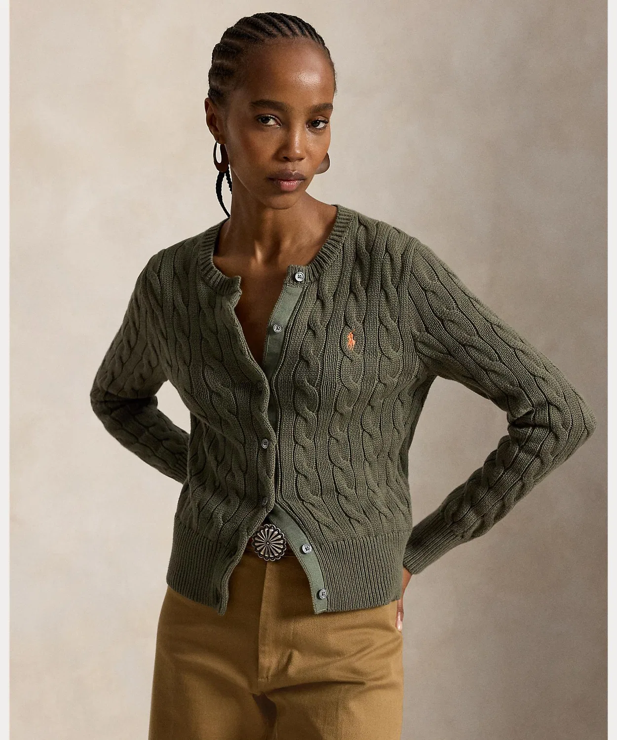 Женский кардиган из хлопка с длинным рукавомPOLO RALPH LAUREN, Зеленый
