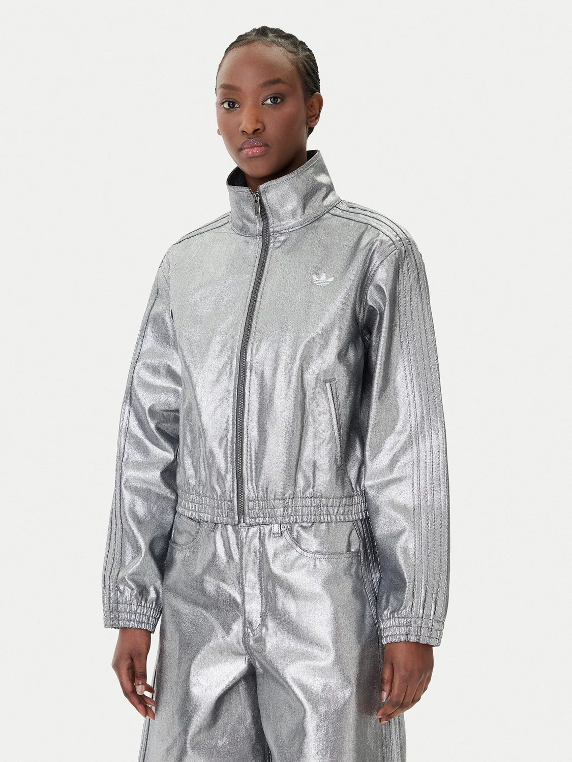 Женская джинсовая куртка стандартного кроя Firebird Adidas, серебристый