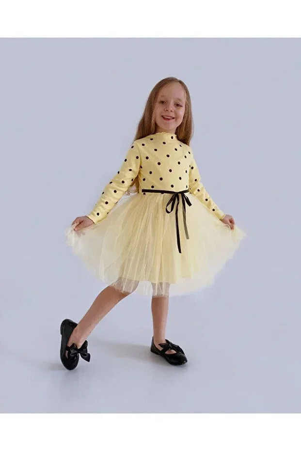 Детское платье для девочек с принтом Linda Long Sleeve Şirin Şeyler Butiği, Yellow — фото 4