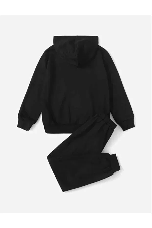 Детский комплект свитшот-брюки с принтом Purple Dragon Printed Hooded Tracksuit Set Novibe, Black — фото 2