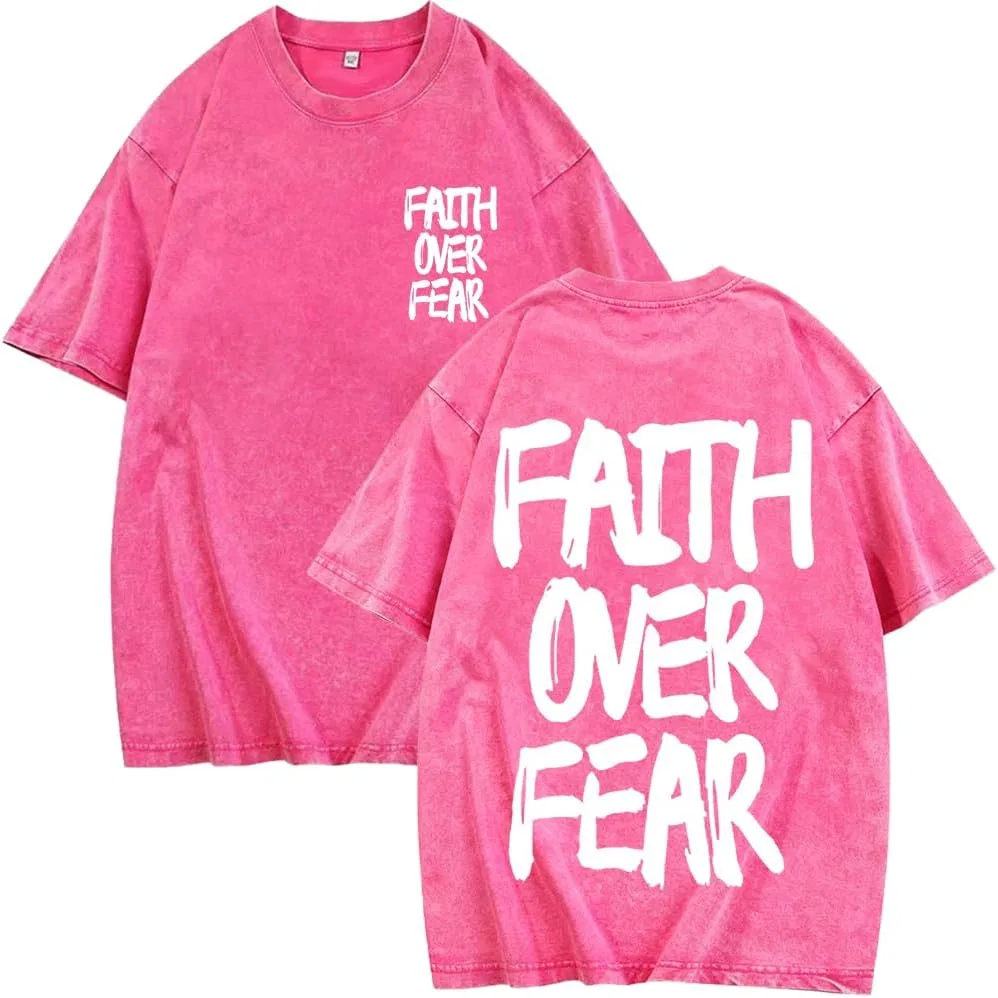 Мужская футболка с принтом Faith Over Fear, розовый