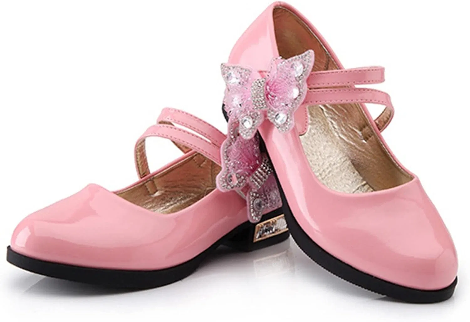 Детские босоножки для девочек с бантом на ремешке Butterfly Chunky Low Heel, Pink — фото 4