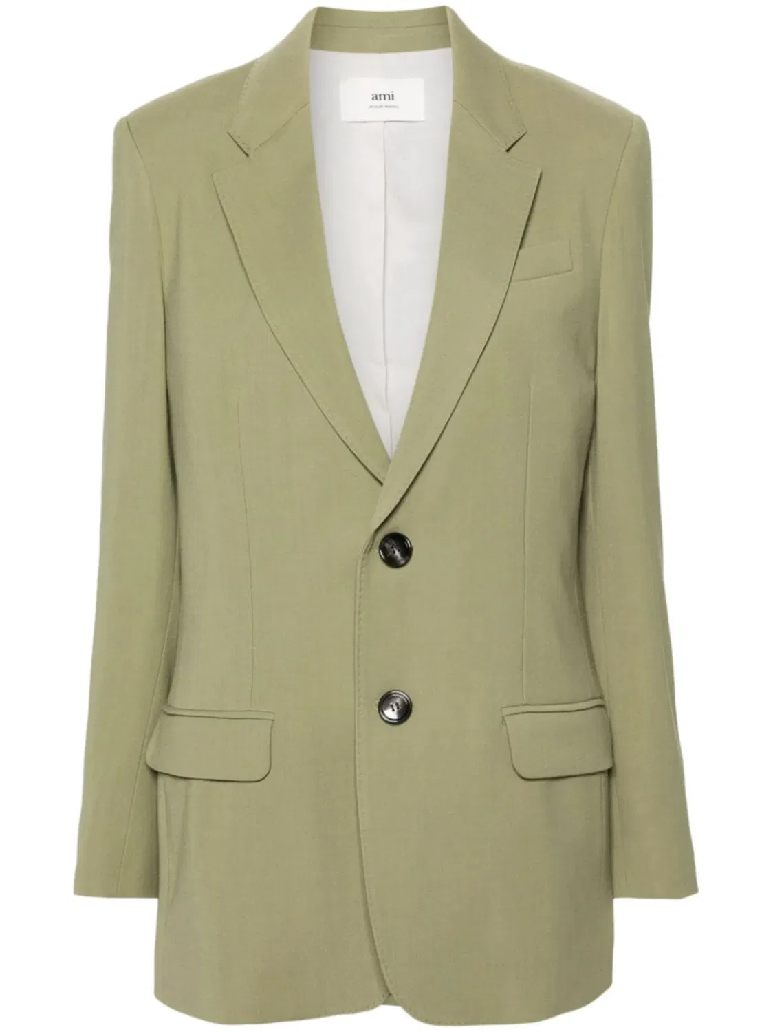 Однобортный текстурированный блейзер AMI Paris, зеленый