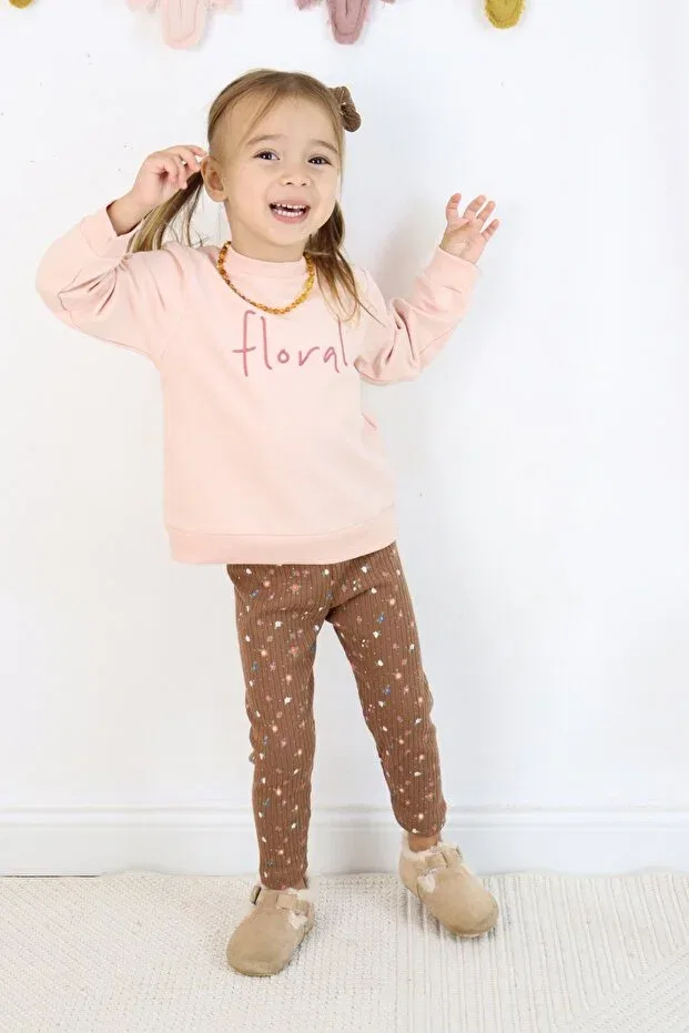 Детский комплект для девочек с цветочной вышивкой Harika Kids, Light Pink