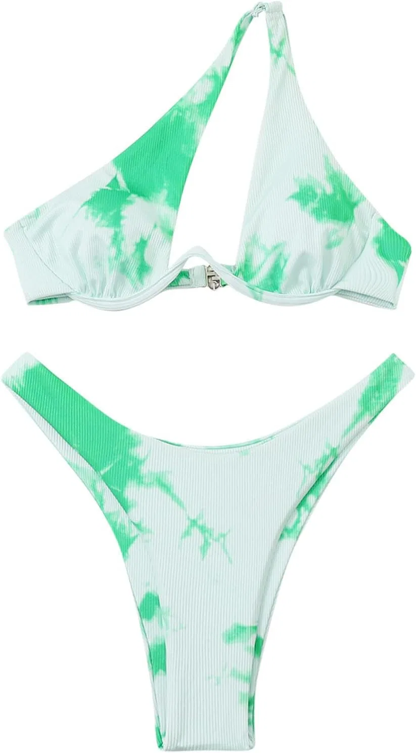 Женский бикини-комплект с одним плечом Cutout Triangle, Green