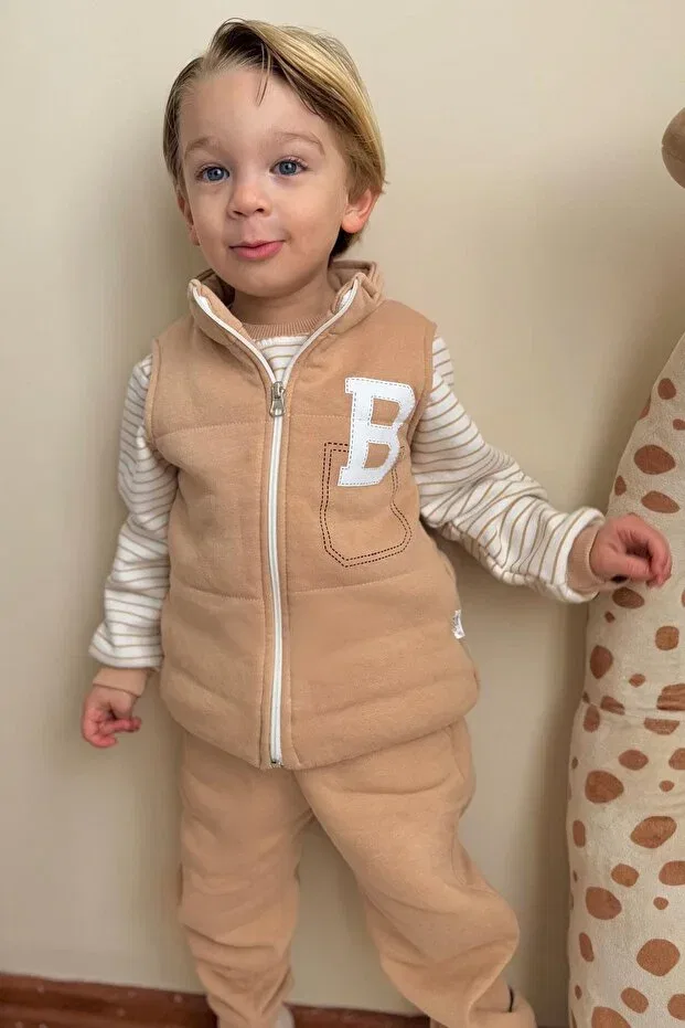 Детский комплект спортивного костюма для мальчиков с принтом Donino Baby, Beige — фото 2