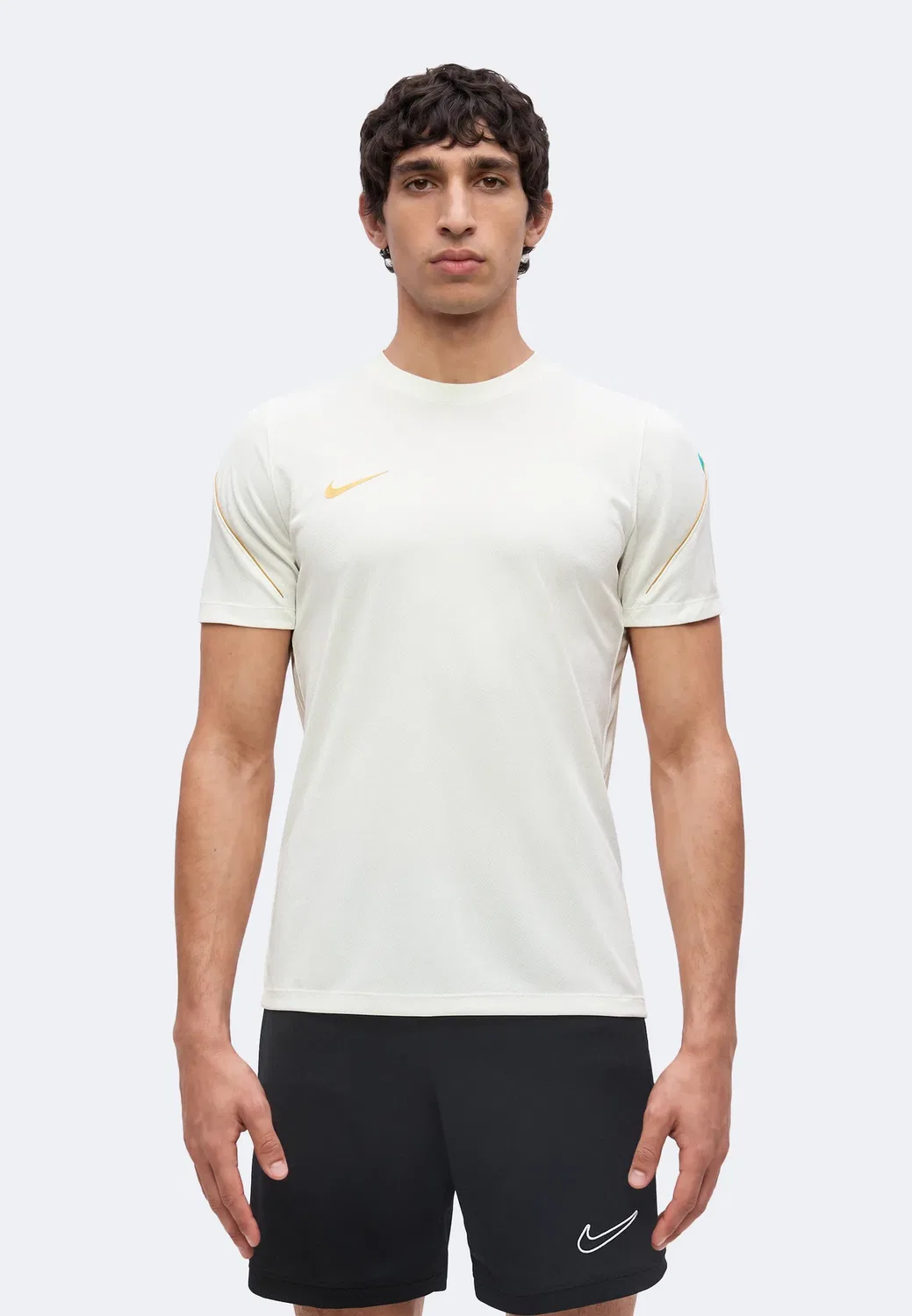 Мужская футбольная футболка с коротким рукавом Nike Performance, Sail/Rio Teal/Elemental Gold-Coloured