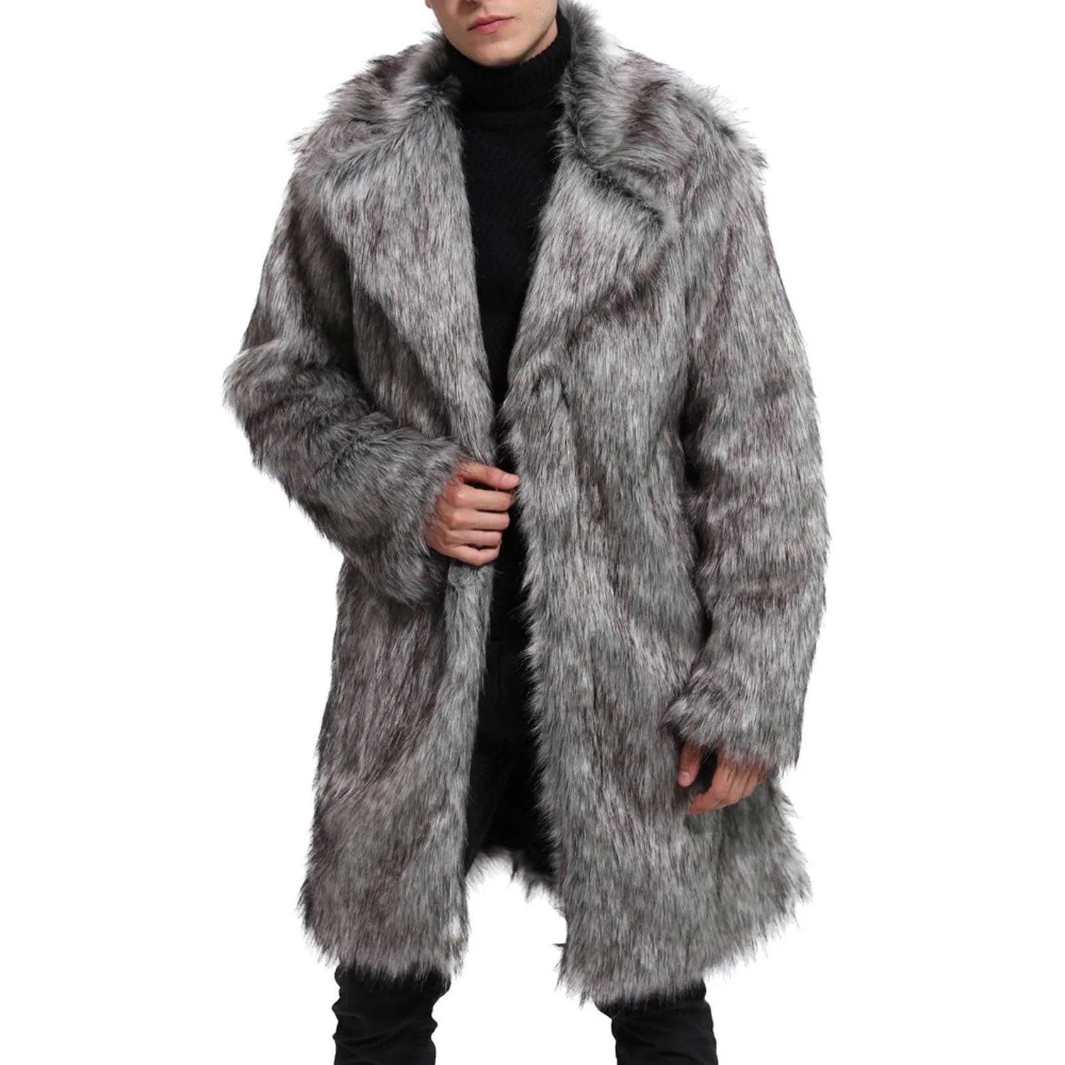 Мужское пальто из искусственного меха с длинным рукавом, L# Grigio