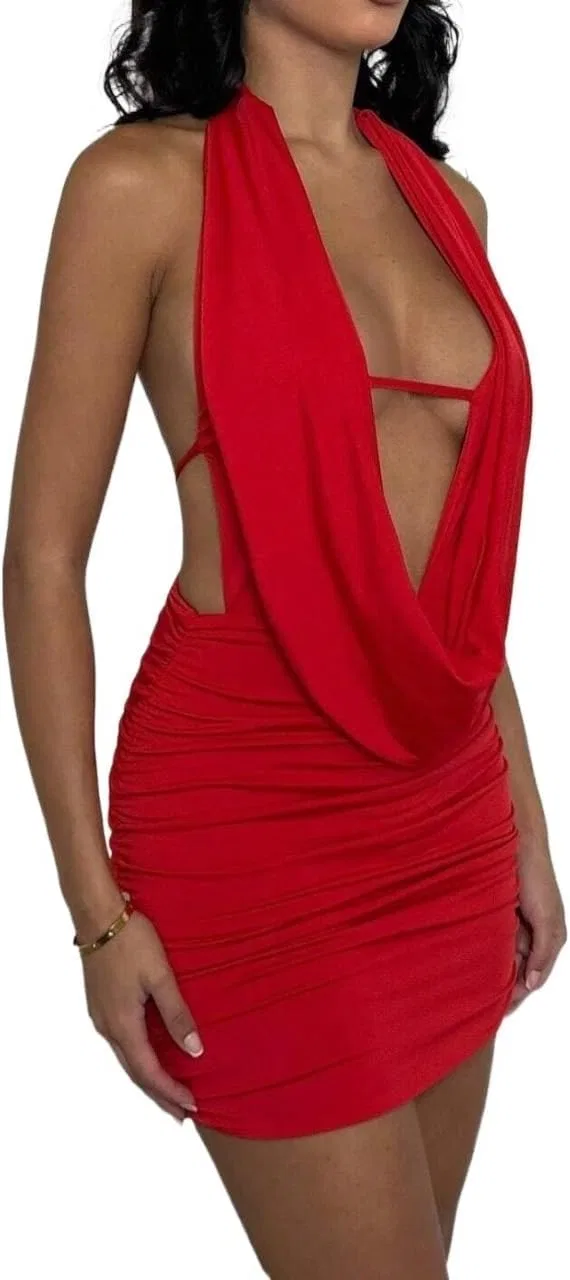 Женское облегающее платье с вырезами Backless Bodycon, Red