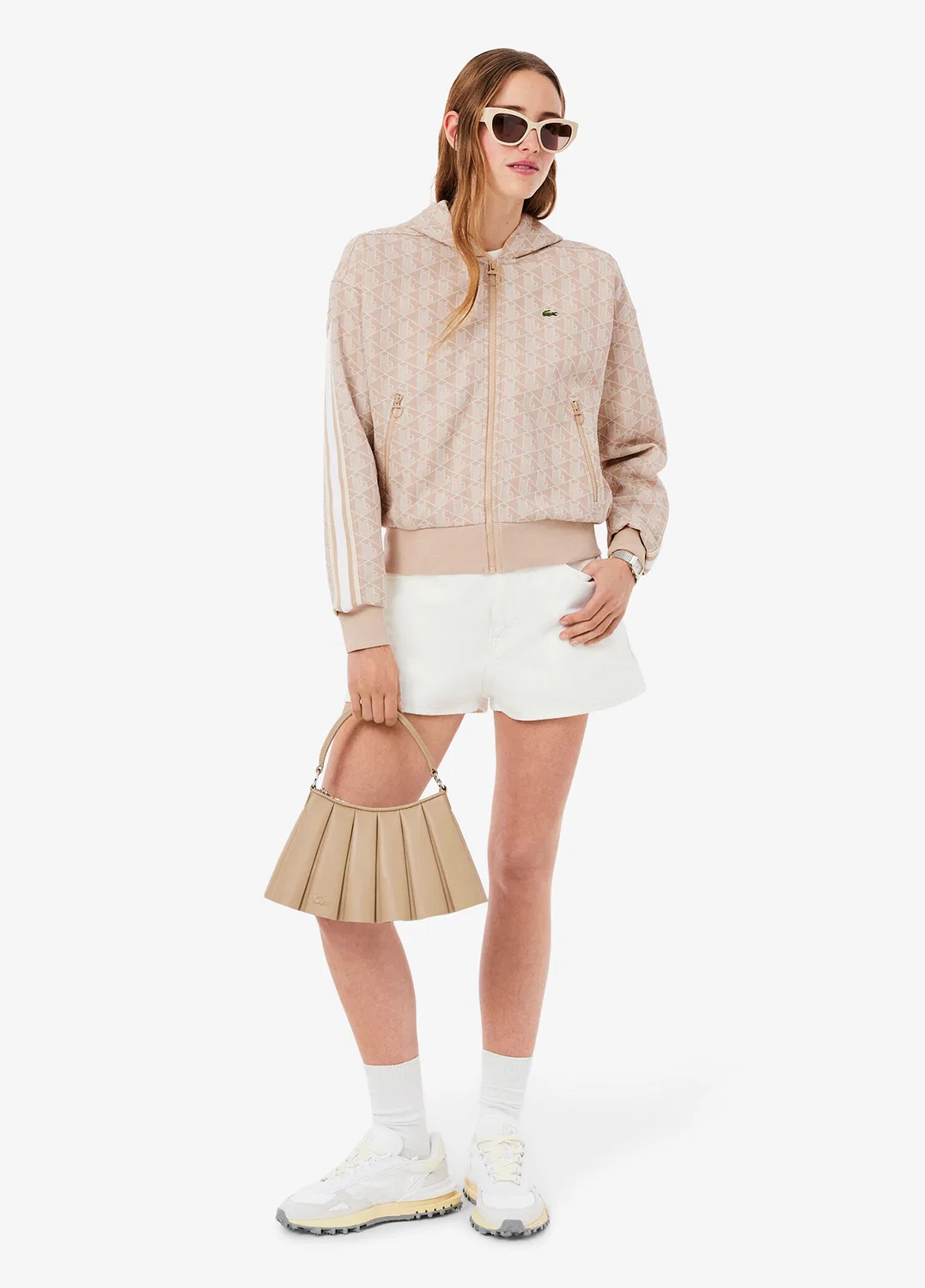 Свитшот Lacoste Monogram, монограмма, контрастные полоски, регулируемый капюшон, розовый — фото 4