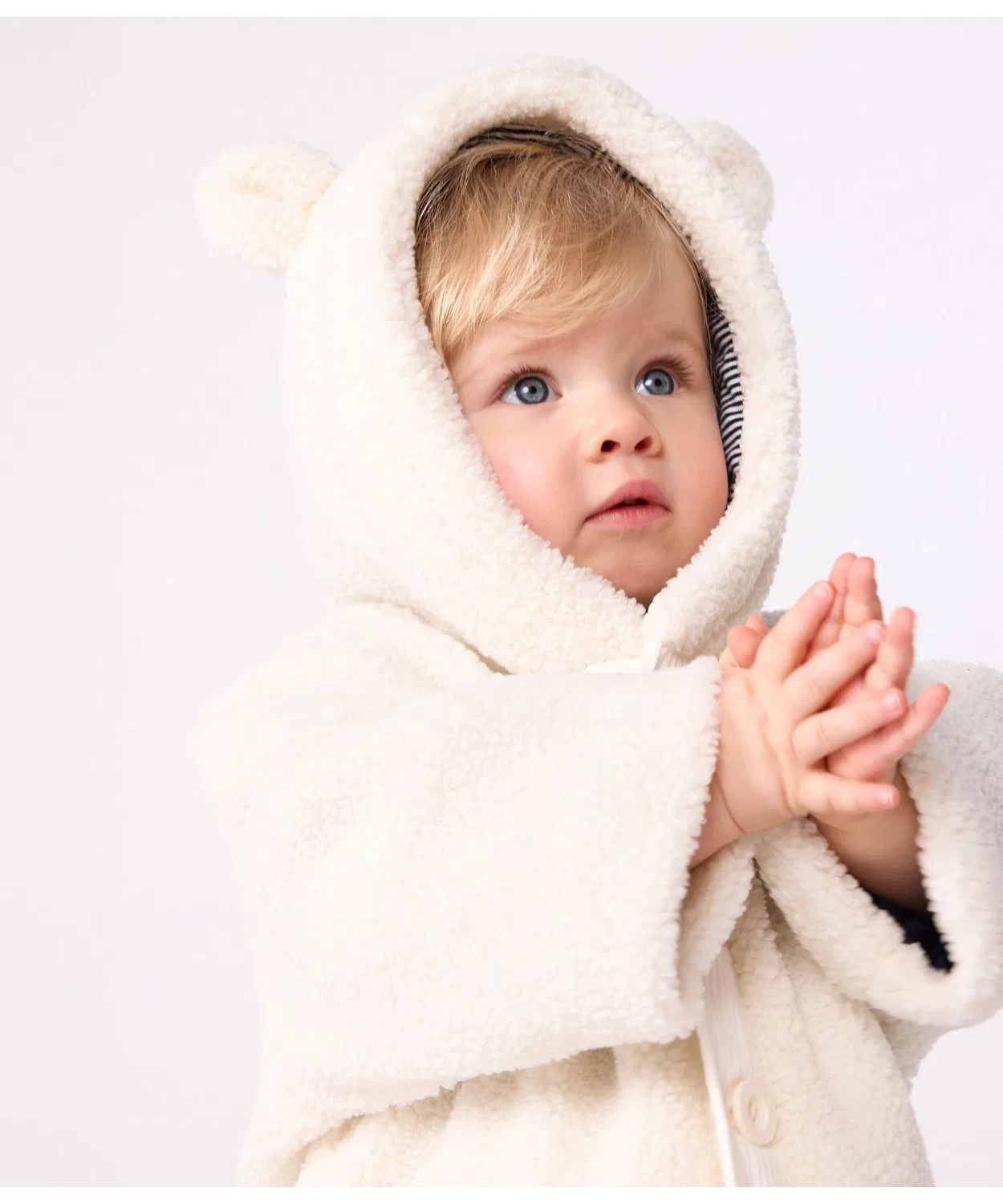 Детская куртка из флиса с капюшоном и ушками, модель с отделкой PETIT BATEAU, Off White — фото 3