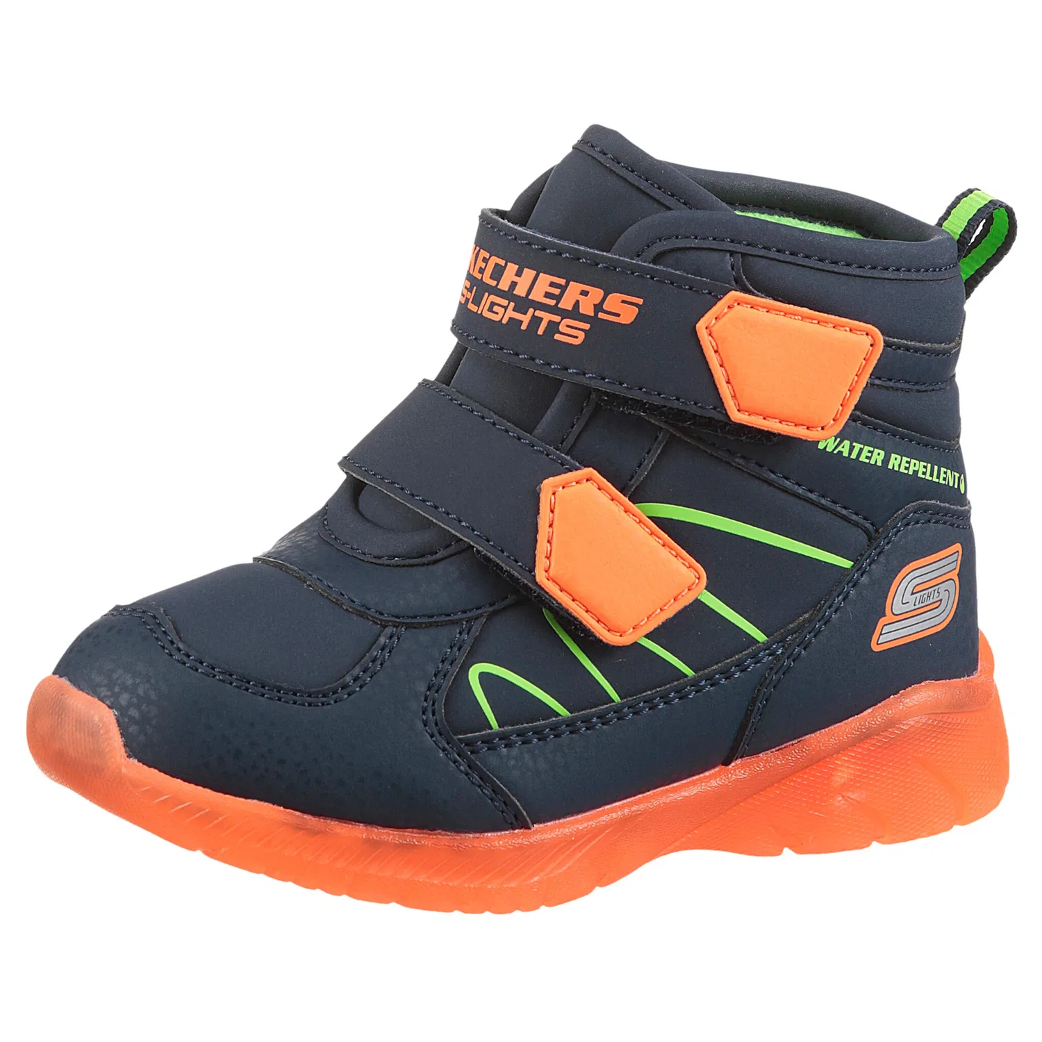 Детские зимние ботинки с подсветкой Skechers ILLUMI-BRIGHTS, Navy/Orange
