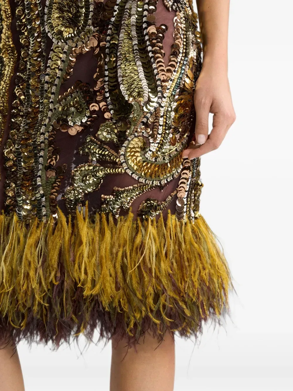 Платье с пайетками и страусиными перьями ETRO, золотой — фото 4