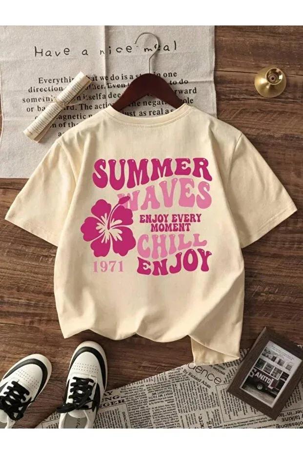 Детский комплект футболок для девочек с принтом Morning Kids, Beige-Pink-White1 — фото 2