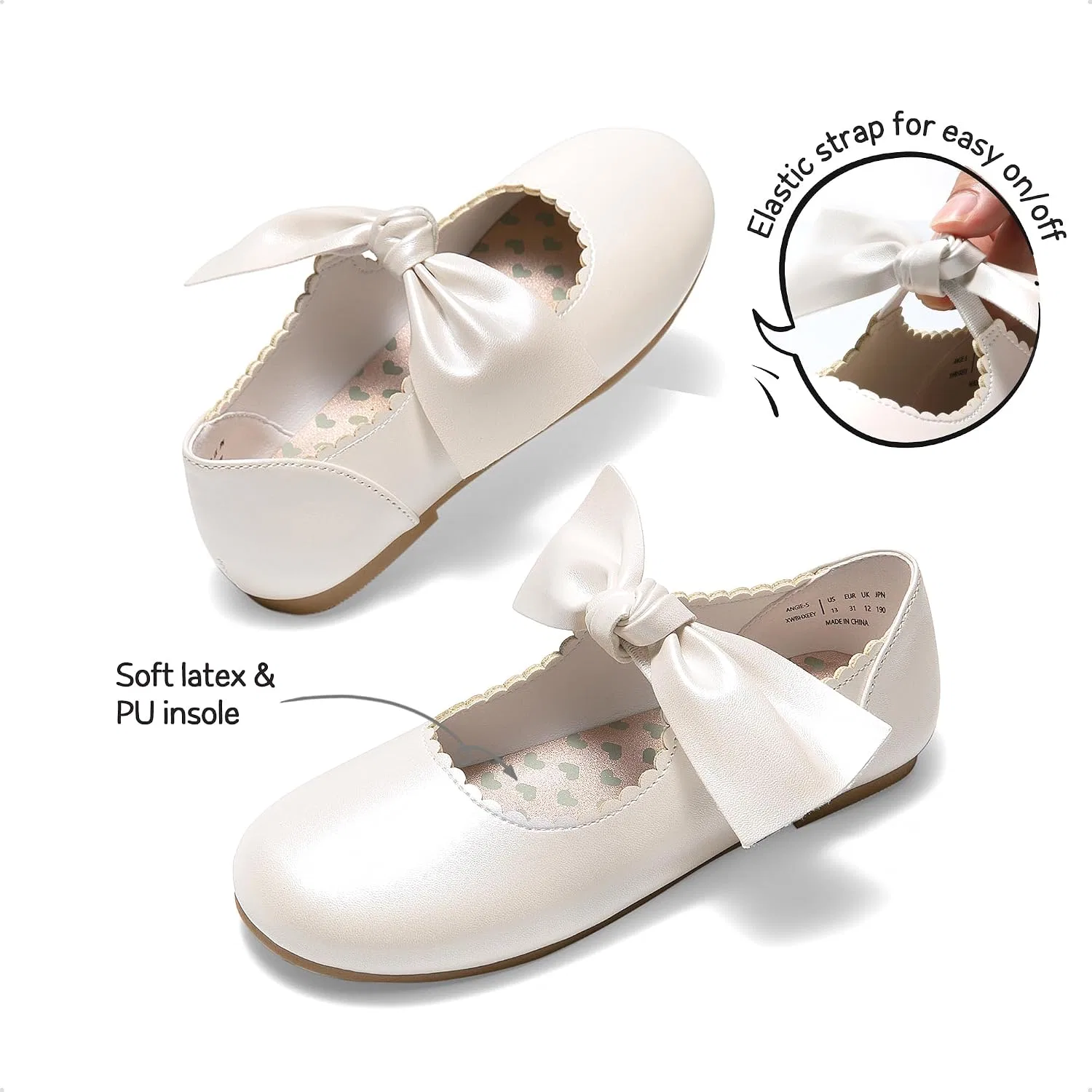 Детские балетки для девочек с бантом Mary Jane DREAM PAIRS, Ivory — фото 3