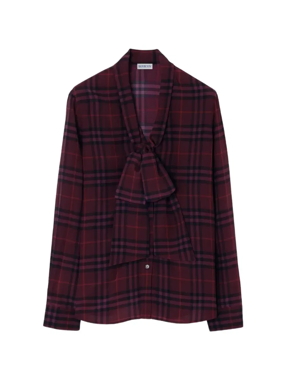 Шелковая блузка с шарфом в клетку BURBERRY, фиолетовый