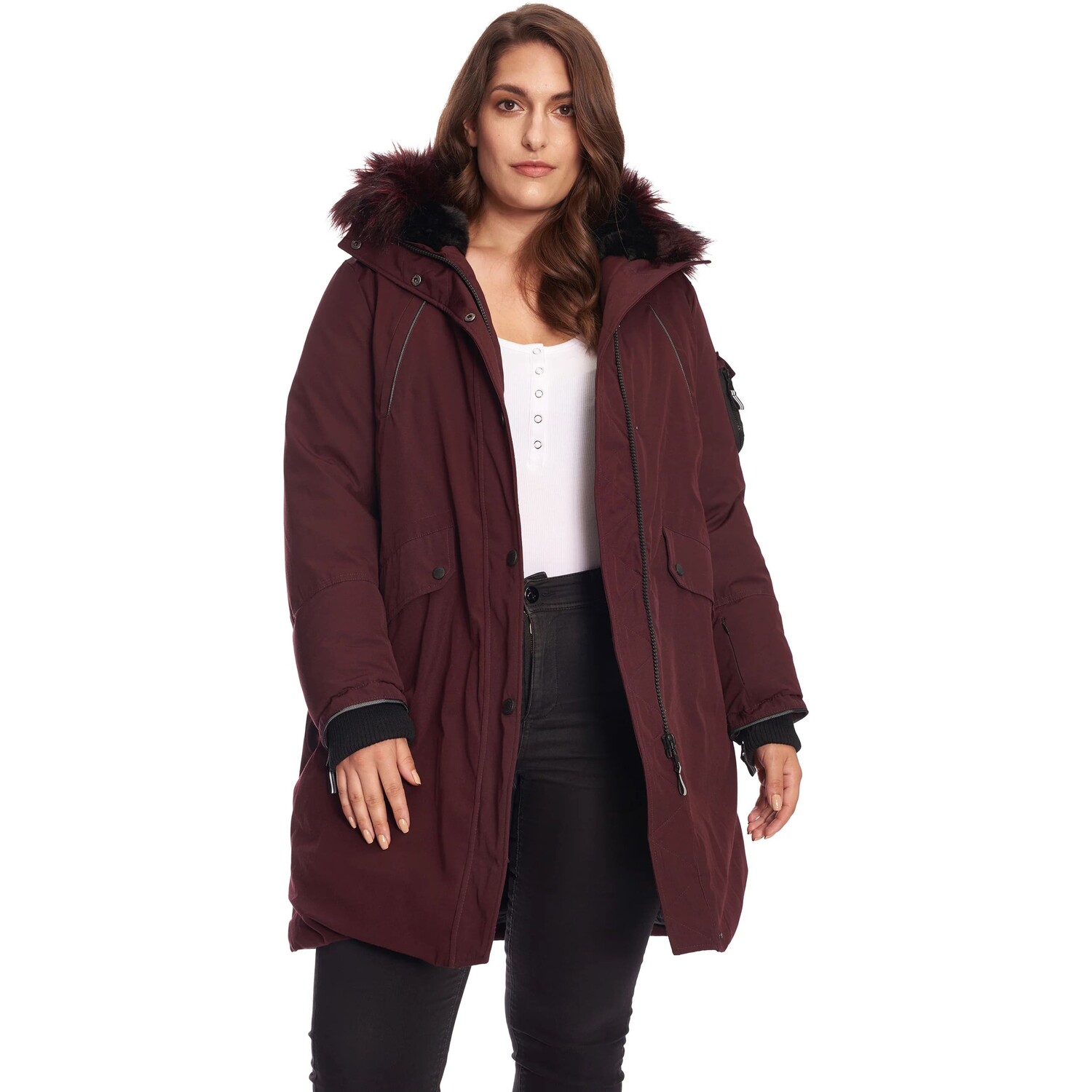 

Парка Alpine North Vegan Down Faux Fur Long Plus Size, бордовый