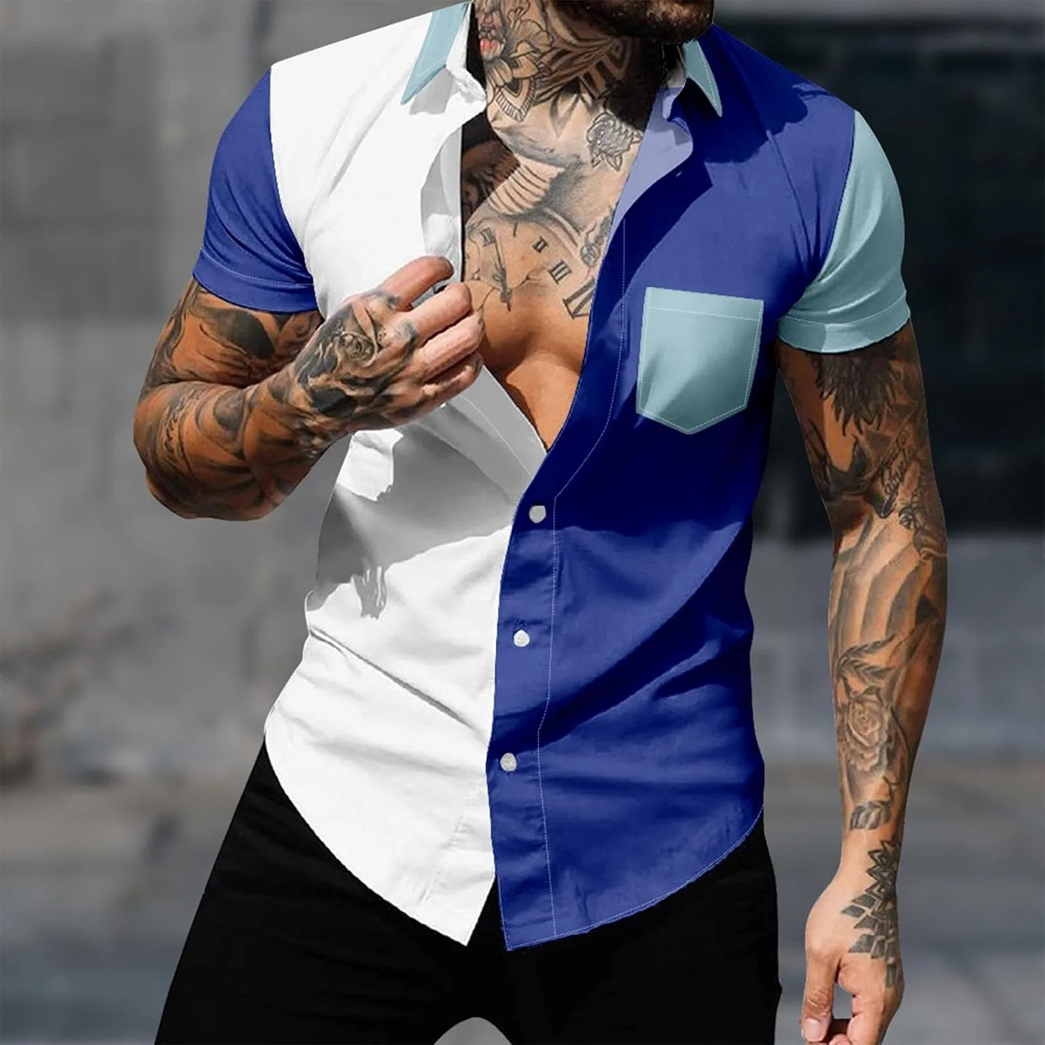 Мужская футболка с цветблоком Hawaiian Beach Tshirt, Blue — фото 2